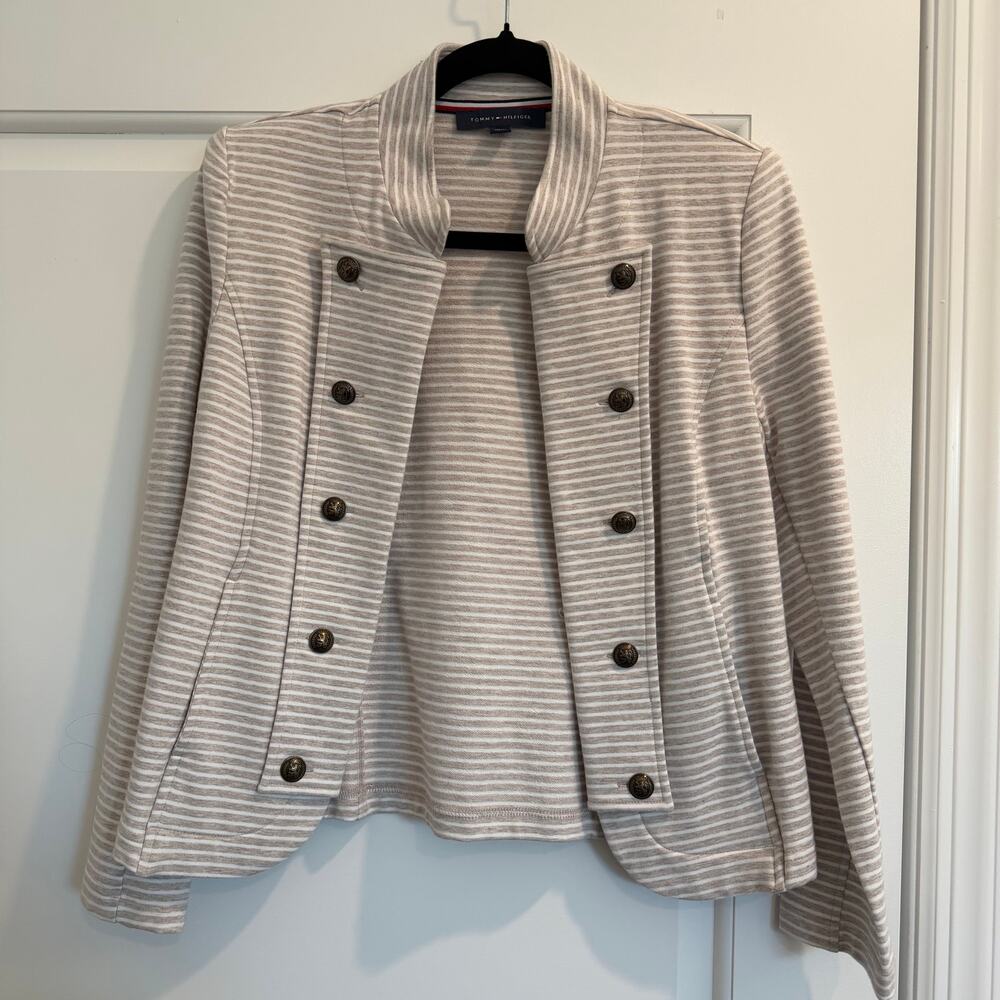 Tommy Hilfiger Striped Military style Knit Jacket with Signature Buttons